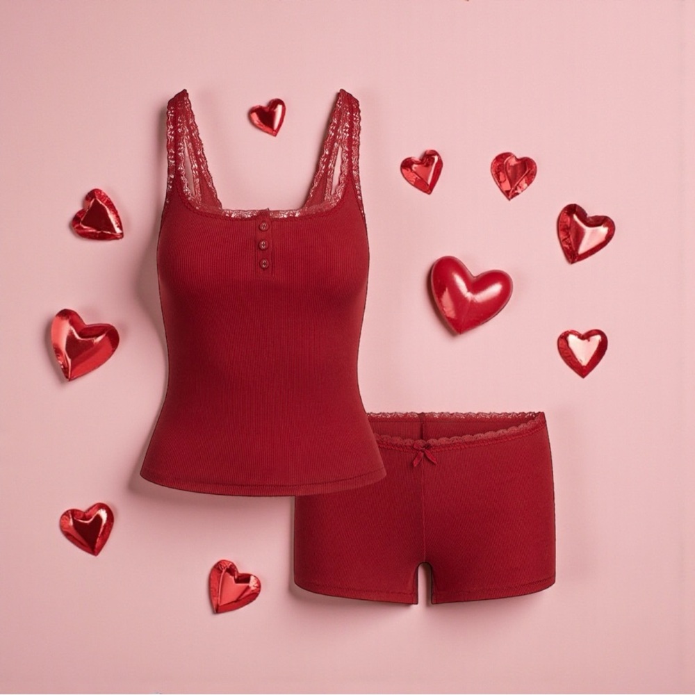 ✨ NWT SKIMS Cotton Rib Sleep Tank & Short Set | Brick | L ✨